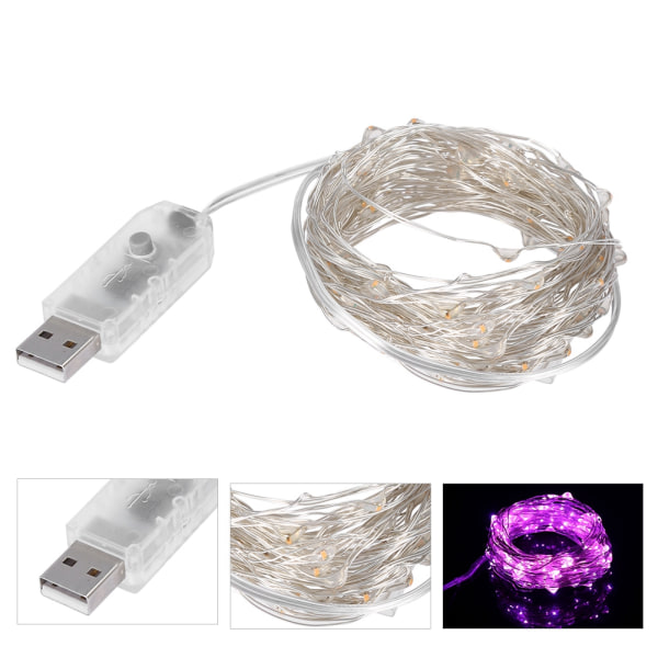 10m 100LEDs Koppartråd USB Rosa Slinga Fe Ljus X-mas Bröllopslampa DIY Dekoration