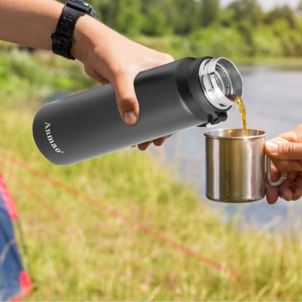 1100ml Svart Bärbar Rostfritt Stål Vakuumisolering Utomhus