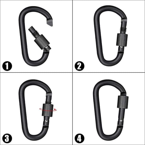 Set med 10 svarta D-formade karbinhakar, aluminiumkarbinhakar, svarta