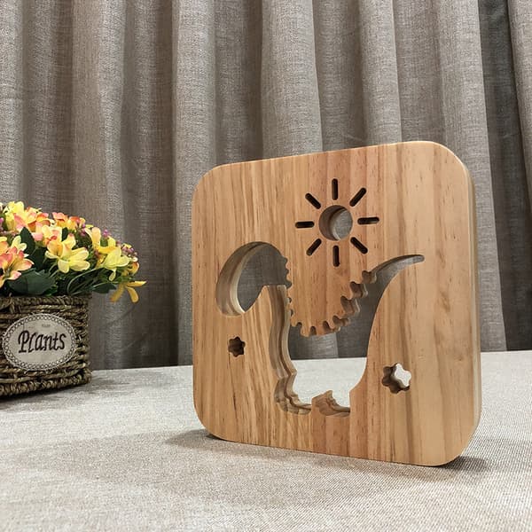 3D Dinosaurie-Tass Carvad Trä USB Nattlampa