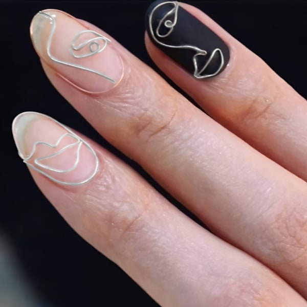 Nagelkonst Koppartråd Dekorationslinje DIY Design 3D Spets Metall Smycken Manikyr Silver