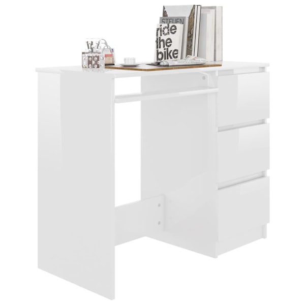 vidaXL Skrivbord vit högglans 90x45x76 cm konstruerat trä Vit