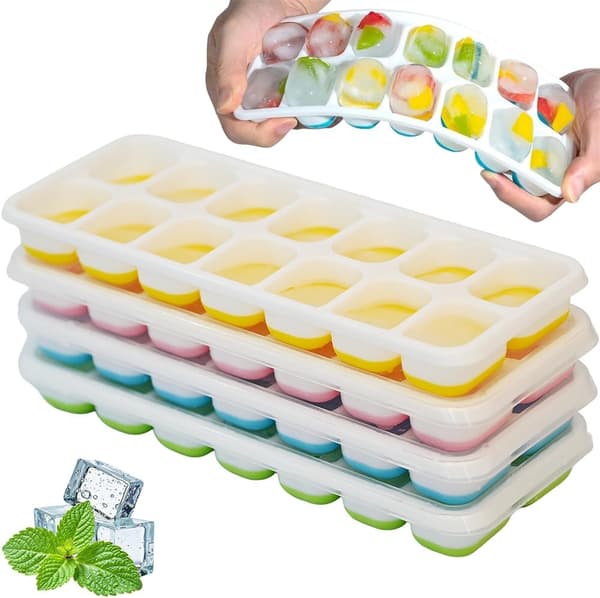 4-pack isbitsformar i silikon med lock, stapelbara hemgjorda isbitsformar, frys/frys, ismaskin för barnmatsportionering