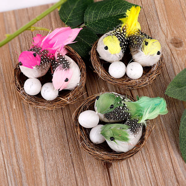 6 Set Påsk Konstgjorda Fågelbon Ägg Dekor Simulerade Skumfåglar Fjäderfåglar Hantverk DIY för Påsk Hem Ornament Trädgårdsarbete Naturdekoration