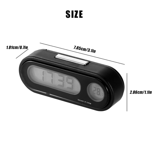 Bil Mini 2 i 1 Clip On Digital Klocka Termometer med LCD-skärm Biltillbehör