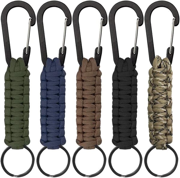 5-pack Paracord-nyckelring med karbinhake, flätad snodd för nycklar