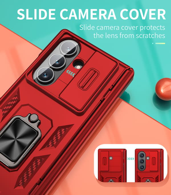 Kameraskyddsfodral med ringstativ för Samsung Galaxy Z Flip 7 Red