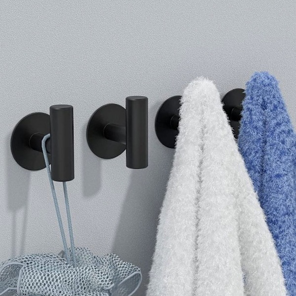 Command Lättanvända Självhäftande Väggmonterade Krokar, Rostfritt Stål Matt Svart, (4-pack)