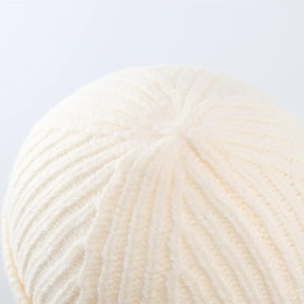 Herre Dame Vinter Ribstrikket Hue med Opsmøg Varm Tyk Skull Cap White