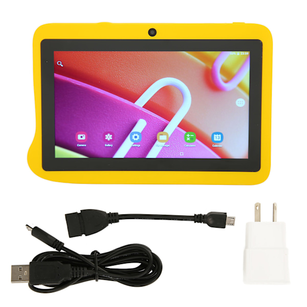 7 tums barnplatta MTK6592 8 kärnor CPU för Android 10.0 2GB RAM 32GB ROM 2.4G 5G WIFI IPS Portabel Platta 100‑240V Gul AU-kontakt