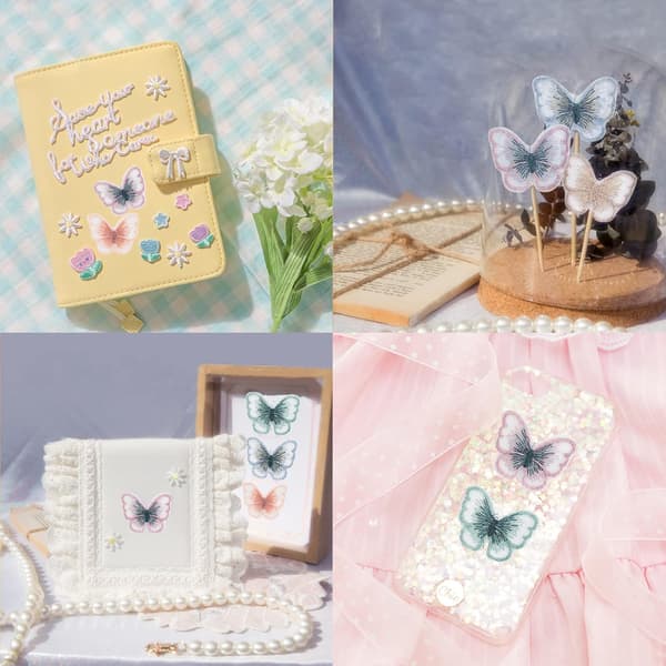 72 stk. sommerfugleblondelapper, 12 farver broderilapper organza