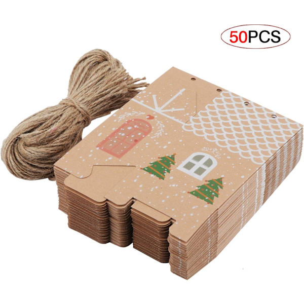 Julgranspresentaskar, Jul Kraftpapper Godisaskar, Julgranspresentpåsar, Pappersaskar för Julfest, 50-pack