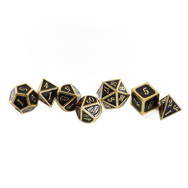 7 st Metalltärningar Mångsidiga Glänsande Portabla Hållbara Zinklegering Tärningsset för Bordsspel Imitation gold black