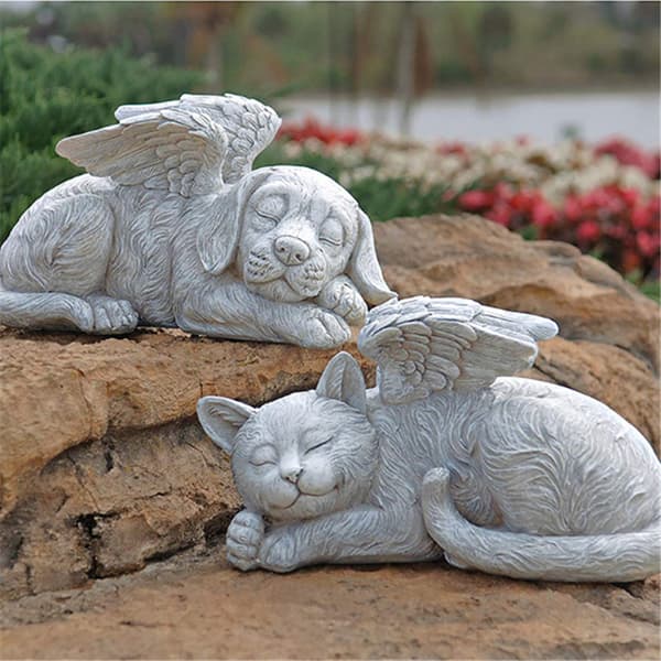 Kjæledyr Minne Engel Hund Æresstatue Gravstein, 25.5cm, Polyres