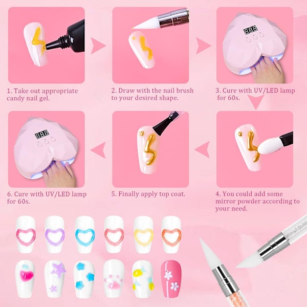 3D Nail Gel, TopDirect 12 Colors Building Gel, Sculpting Gel med 5 x silikonnagelborstar