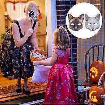 2 st 1 set Unika Kattmasker Realistiska Kostymfesttillbehör (Brun, Vit)