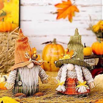 2 st Hem Thanksgiving Tomtedockor Tomtedocka Ornament Thanksgiving Fyllda Tomtar