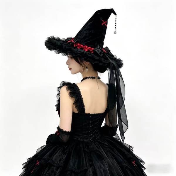 Halloween Heksehatt, Heksehatt, Gotisk Dyp Sløyfe Kjole, Cos Heksehatt Hodeplagg rød red