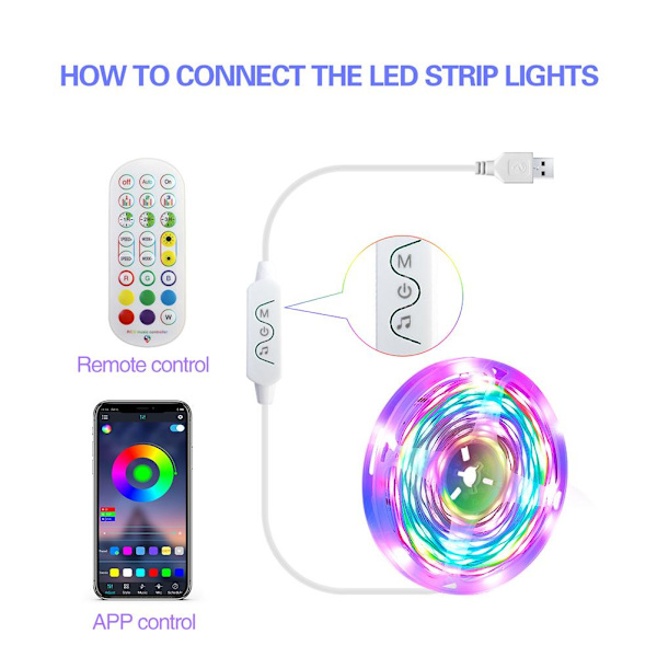 LED-TV-bakgrundsbelysning med APP-kontroll 5M USB LED-remsljus Musik