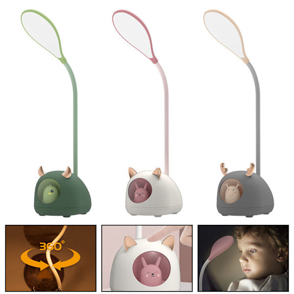 LED-skrivbordslampa tecknad djur USB uppladdningsbar ögonskydd