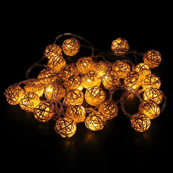 Globe Rattan Ball String Lights 30LED Batteridriven Nattlampa Hängande Dekor (Varm Vit)