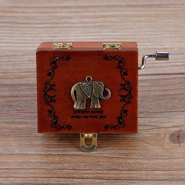 1 stk. træhåndsving musikboks mekanisk klassisk håndværk fødselsdagsgave (elefant)