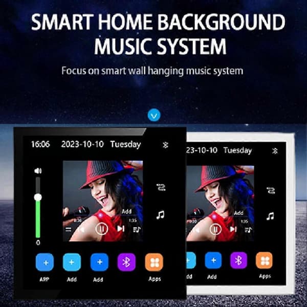 4 tommer Android 10 Eshare WiFi Bluetooth Touch Hjemmebiograf Digital Stereo Audio Musik Vægforstærker Sort