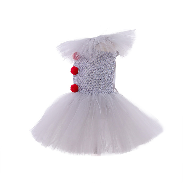 Clown Klänning Barn Mesh Prinsessklänning Set Barn Halloween Performance Kostym 120cm