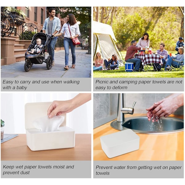 Våtservettsbox, babytorkbox, baby tissue box, våt toalettpappersbox, ansiktsservettsbox, hushålls- och kontorsplast våtservettdispenser med lock Weiß