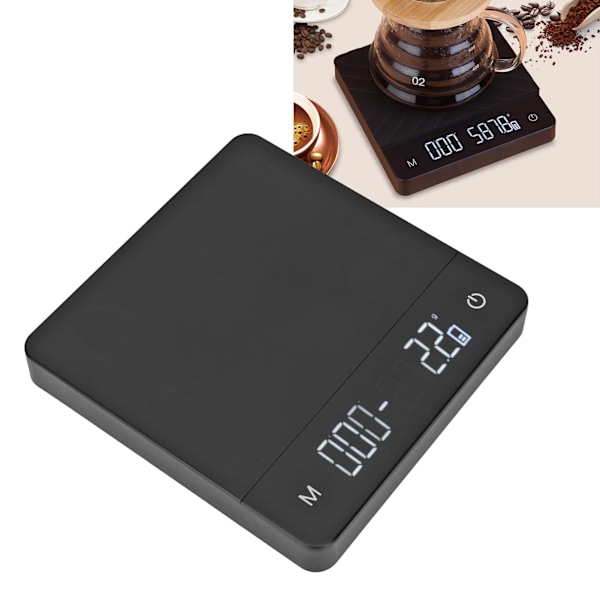 Digital köksvåg med timer, uppladdningsbar kaffevåg för espresso och pour over-bryggning, högprecisionssensor, rostfritt stål, knockbox ingår