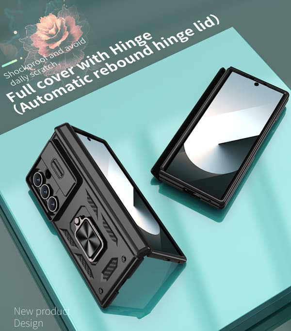 Kameraskyddsfodral med pop-up och ringstativ för Samsung Galaxy Z Fold 5 Black