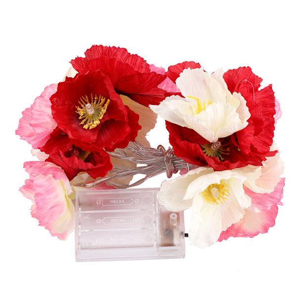 Rosa sidenblommor ljusslinga 20LED batteridriven för bröllopsfestdekoration (2m)