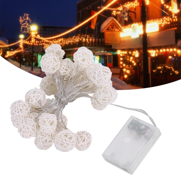 Globe Rattan Ball String Lights 30LED Batteridriven Nattlampa Hängande Dekor (Varm Vit)