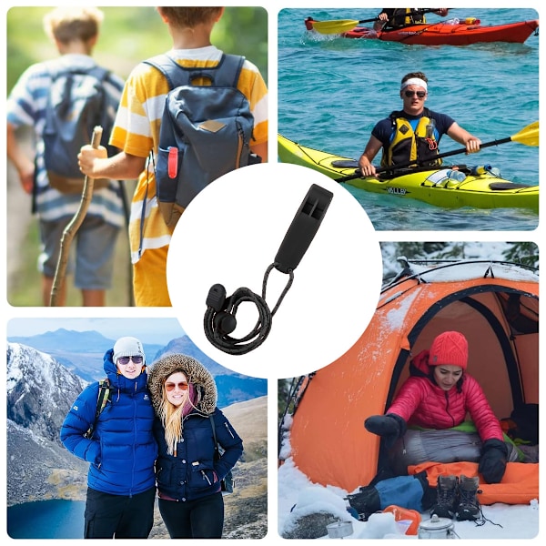 Nöd visselpipa, säkerhetsvisselpipa, överlevnadsvisselpipa, lämplig för camping, vandring, jakt, rodd, fiske, flytvästar, jackor, räddningssignaler, black