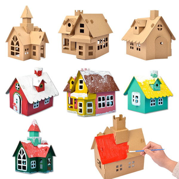 1 Set Interaktivt Handgjort DIY Monteringskit Pappershusform DIY Monteringstillbehör