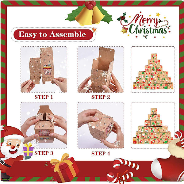 24pcs, Christmas Advent Calendar Boxes Countdown to Christmas