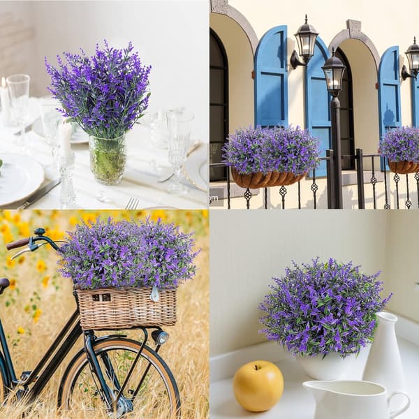 7 stk. 5 Grene Julepynt Kunstig Lavendel Lilla A