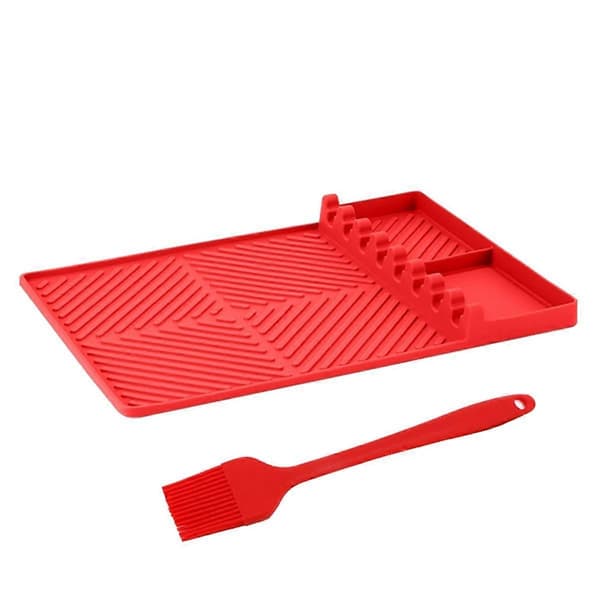 Silikon Grillmatte, Silikon Bakeverktøy Matte, Spatelmatte for Utendørs Grill Kjøkkenbenk Rød