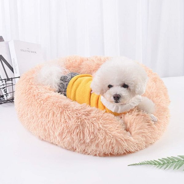 1 stk. (Brun) Hundekurv Rund Kattekurv Fluffy Kæledyrsseng Pude Sof