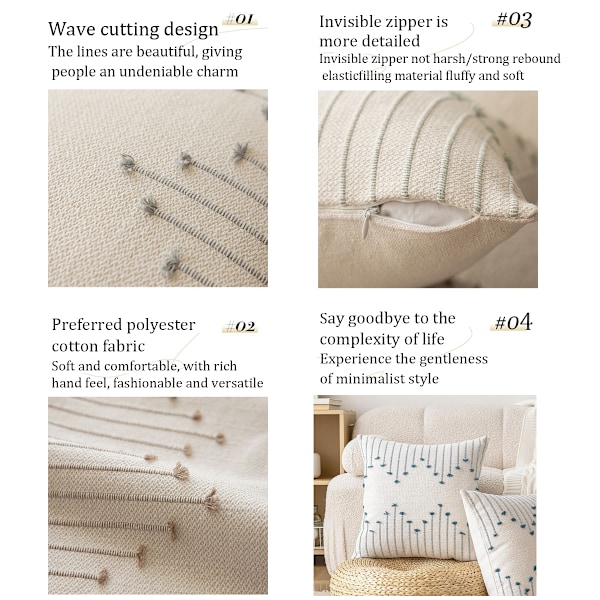 Set med 2 Neutrala Dekorativa Texturerade Kuddfodral Bondgård Örngott Moderna Fyrkantiga Kuddfodral för Soffa, Divan, Vardagsrum blue