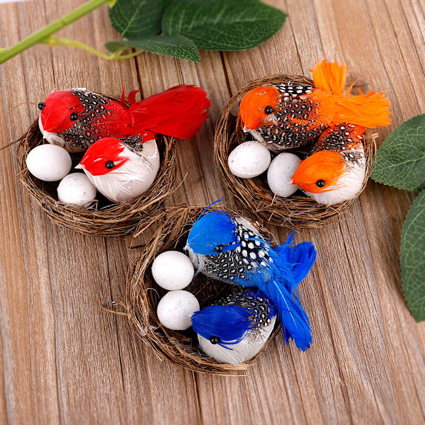 6 Set Påsk Konstgjorda Fågelbon Ägg Dekor Simulerade Skumfåglar Fjäderfåglar Hantverk DIY för Påsk Hem Ornament Trädgårdsarbete Naturdekoration