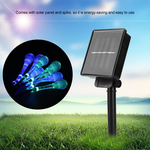 Solcells drivna 20LED regndroppsformade ljusslingor hemträdgård