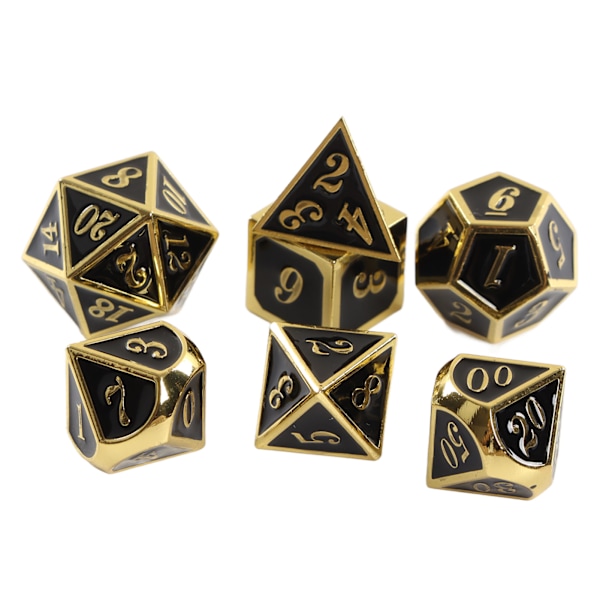 7 st Metalltärningar Mångsidiga Glänsande Portabla Hållbara Zinklegering Tärningsset för Bordsspel Imitation gold black