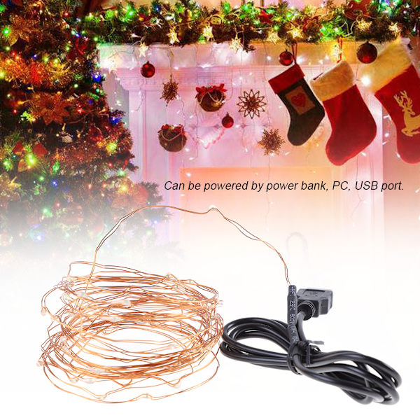 USB-kontakt LED-ljusslinga Fe-lampor 10m/33ft 100led Koppartrådslampa Dekor (Flerfärgad)