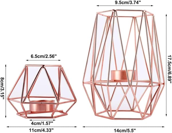Set med 2 Geometriska Ljusstakar i Metall, Hexagon, för Borddekoration