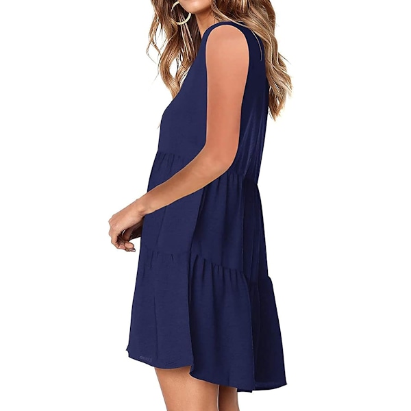 Sommarklänning för kvinnor, tunika, V-ringad, ledig, lös, böljande swingklänning B: Navy Large