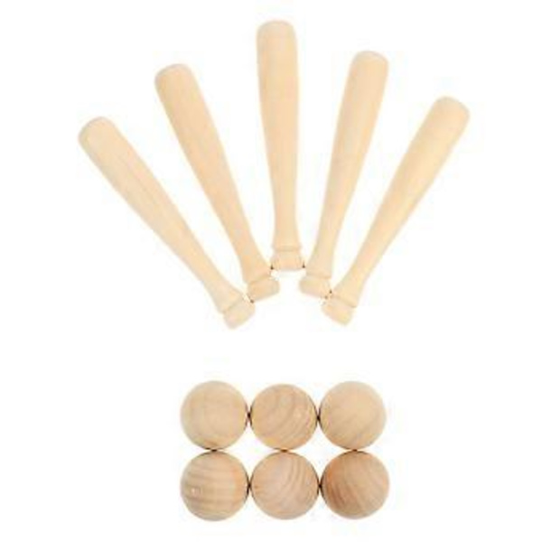 30 stk. Mini Ubehandlede Baseball Ornamenter med 30 Træ Bat Craft Pynt