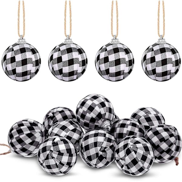 Farmhouse Buffalo Plaid Fabric Ball Ornament Decorative Plaid