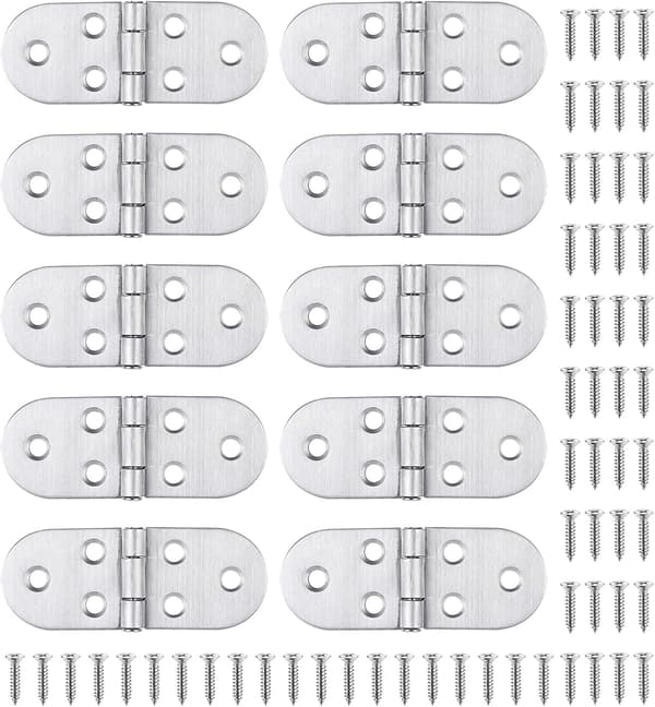 10 rustfrie stålhengsler og skruer, enkel og solid montering, for