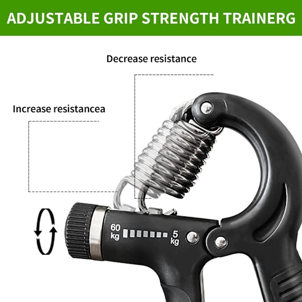 Handgreppstränare, Greppstyrketränare, 10-60 kg Justerbart Motstånd Underarms Träningsredskap för Rehabilitering Idrottare Klättrare Black